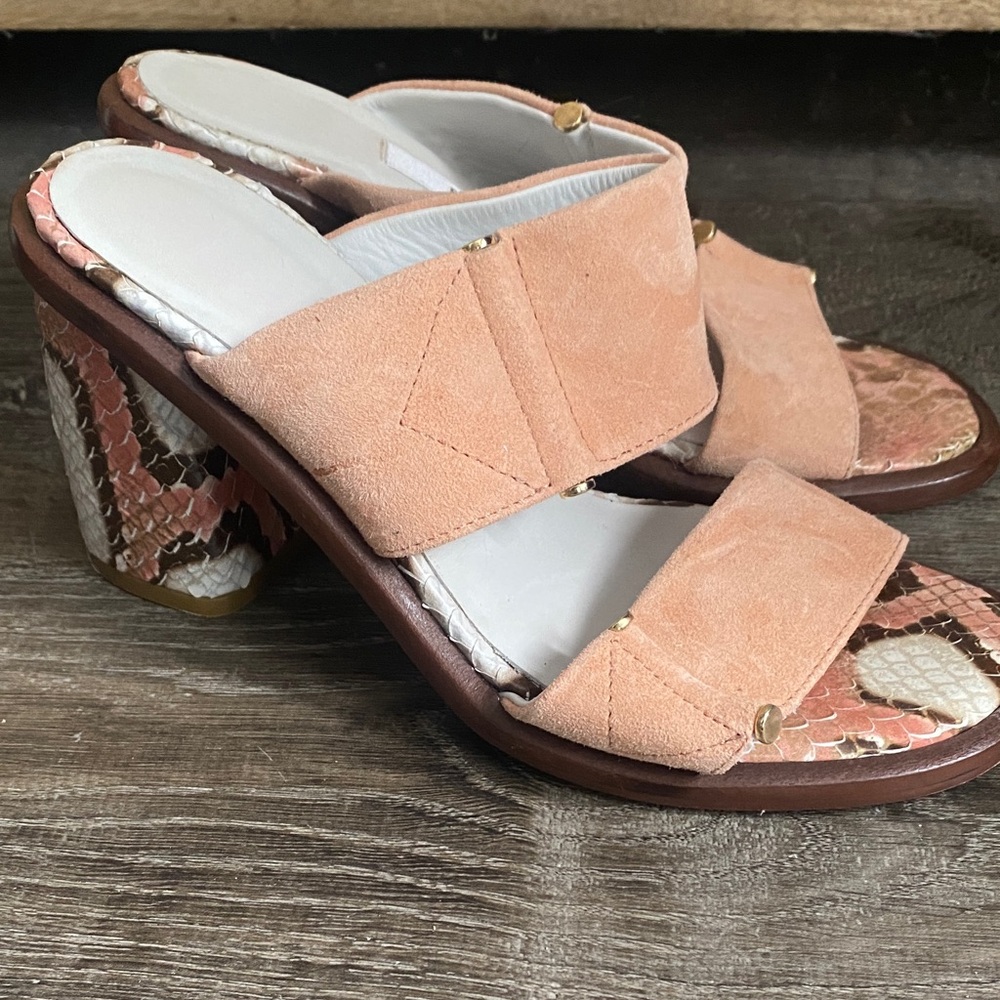 Stylish Peach Suede Women's Heels with leopard print
